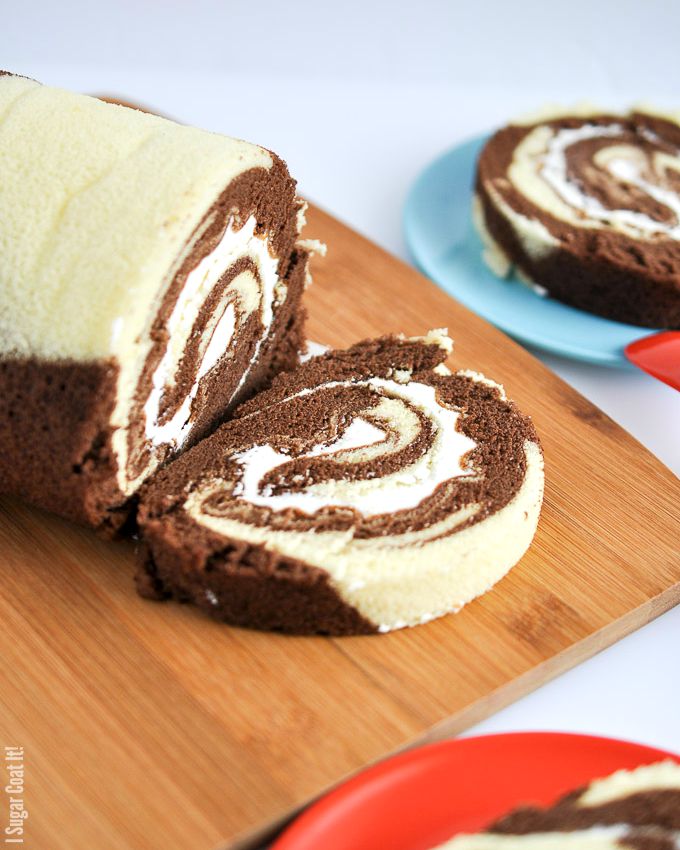 Chocolate Vanilla Swiss Roll With Coconut Whipped Cream - I Sugar Coat It