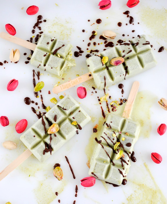 Malted Matcha Pistachio Popsicles