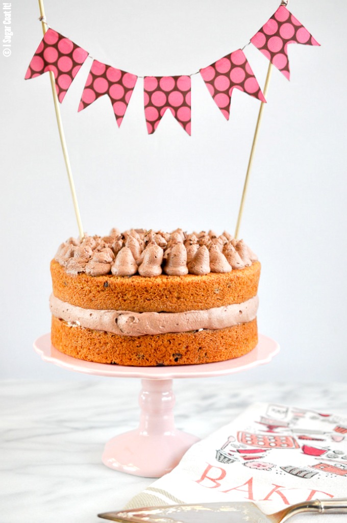 Mocha Latte Chip Cake with Chocolate Whipped Cream and DIY Topper