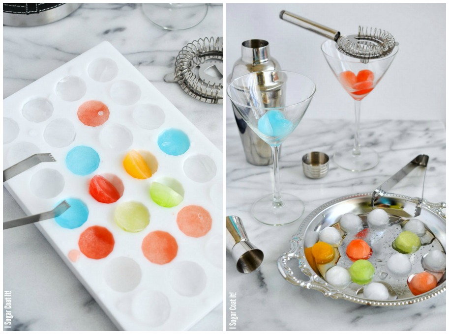 Vodka martinis served on dessert flavoured ice cubes.