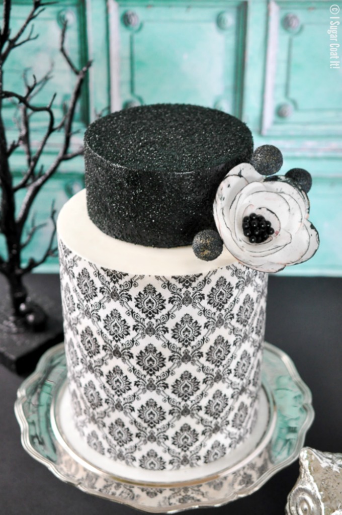 Damask Wafer Paper Cake Featured in Cake Central Fashion Edition Winter 2014