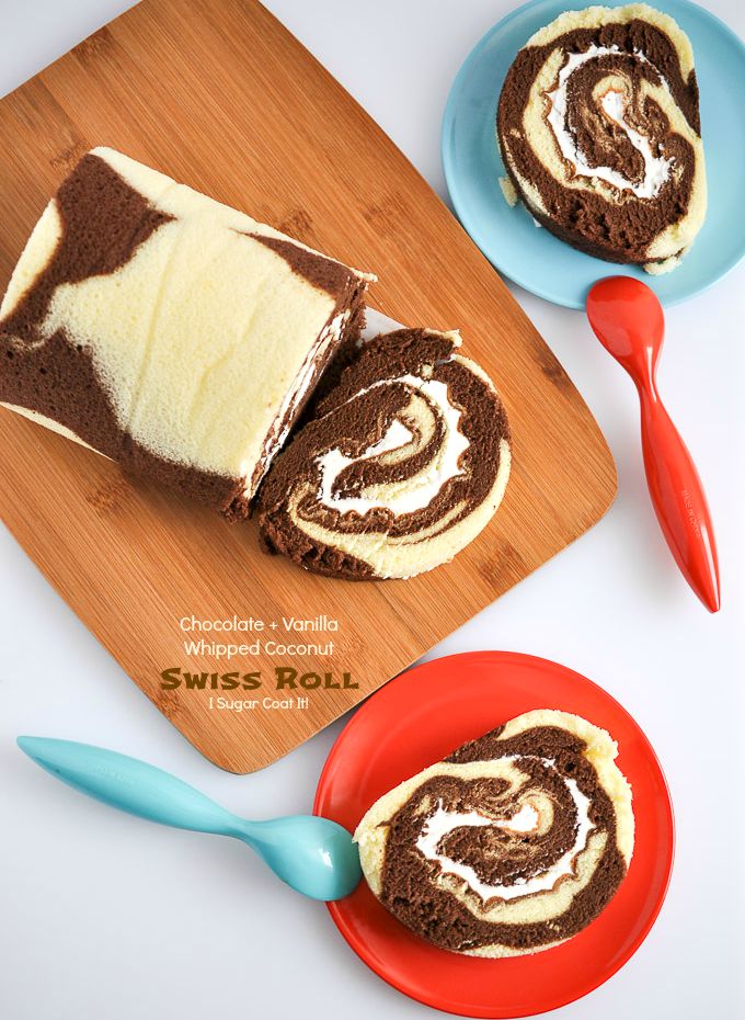 Chocolate Vanilla Swiss Roll With Coconut Whipped Cream - I Sugar Coat It