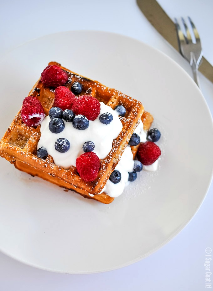 Fluffy Peanut Butter Banana Flour Waffles