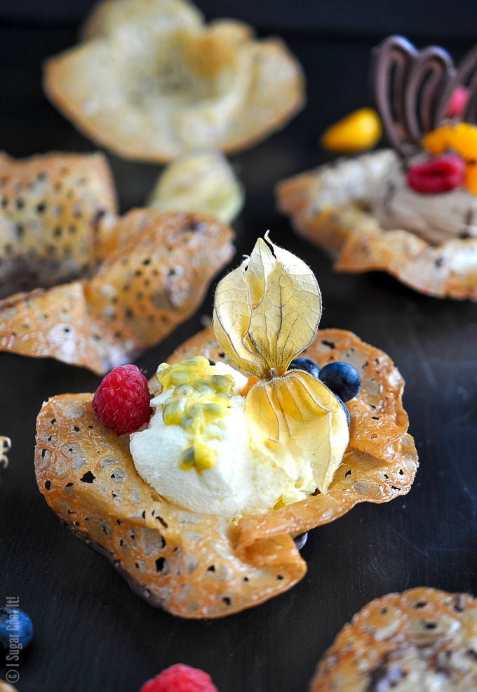 Easy Passion Fruit Mousse Brandy Snap Bowls