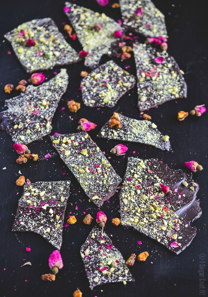 Pistachio Rose Dark Chocolate Bark