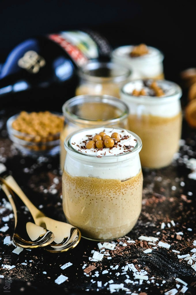 Baileys Caramelized Chocolate Pots de Creme. A smooth, rich, delectable custard with buttery, toasty Dulcey blond chocolate and creamy Baileys Irish Cream.