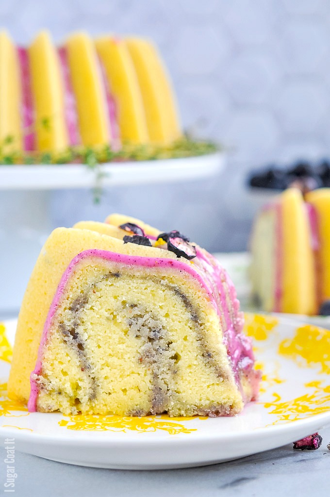 Pomelo Blueberry Thyme Bundt Cake with a refreshing citrus freeze-dried blueberry glaze and swirl, is the perfect dessert to welcome spring!