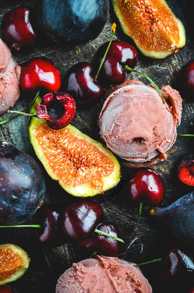 Add a mouth-watering scoop of luscious dairy-free, egg-free, jewel-tone, fresh Fig Cherry Goat Cheese Ice Cream to your summer!